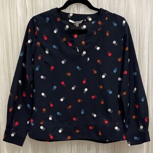 Collective Concepts Navy V-Notch Blouse with Multi-Color Polka Dots